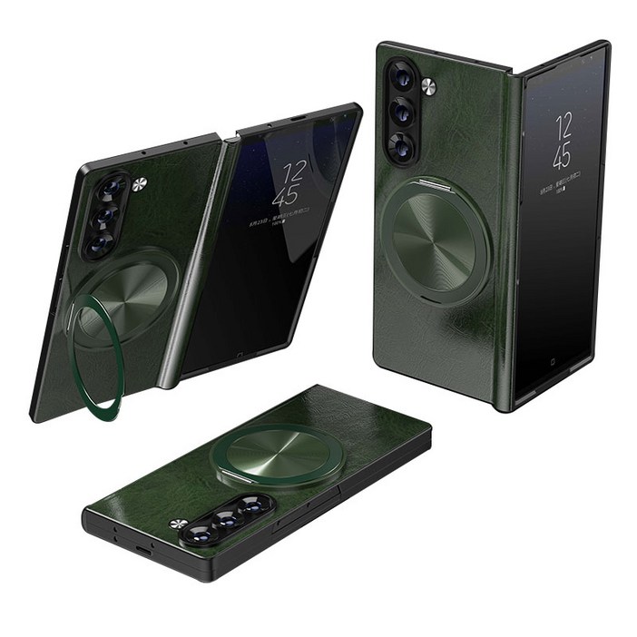 갤럭시 Z 폴드 힌지보호 천연 가죽 magsafe 360도 각도 조절이 거치대 케이스