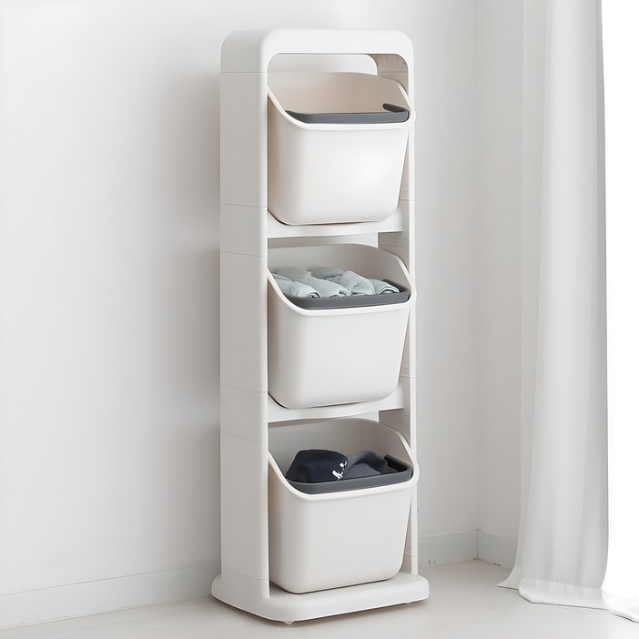 올리빙 도트 빨래바구니 3단, 화이트