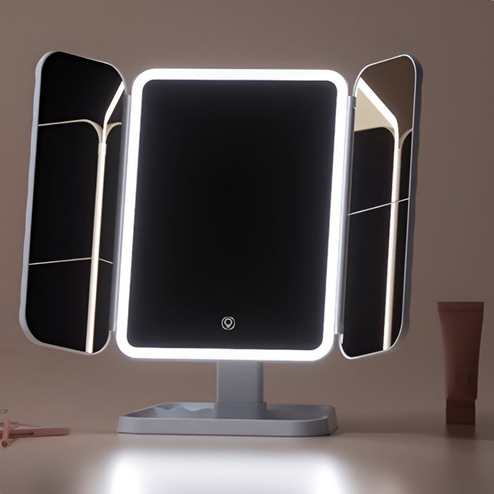하루 접이식 화장대 무선 LED 조명 탁상 거울, 스노우 화이트