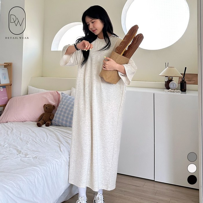 디테일웨어 여성 무지 삼각 반팔 롱원피스 빅사이즈 편한원피스 젊줌마 임산부 임부복 라운드넥 홈웨어 꾸안꾸룩
