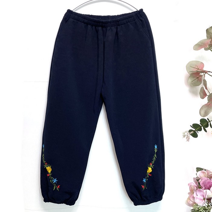 국민할매 엄마옷 도톰 융안감 스판 밑단꽃자수 몸빼바지HW0881 겨울바지 요양원옷