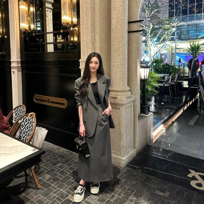 트위드투피스 하객룩셋업 수트 롱스커트 투피스 세트