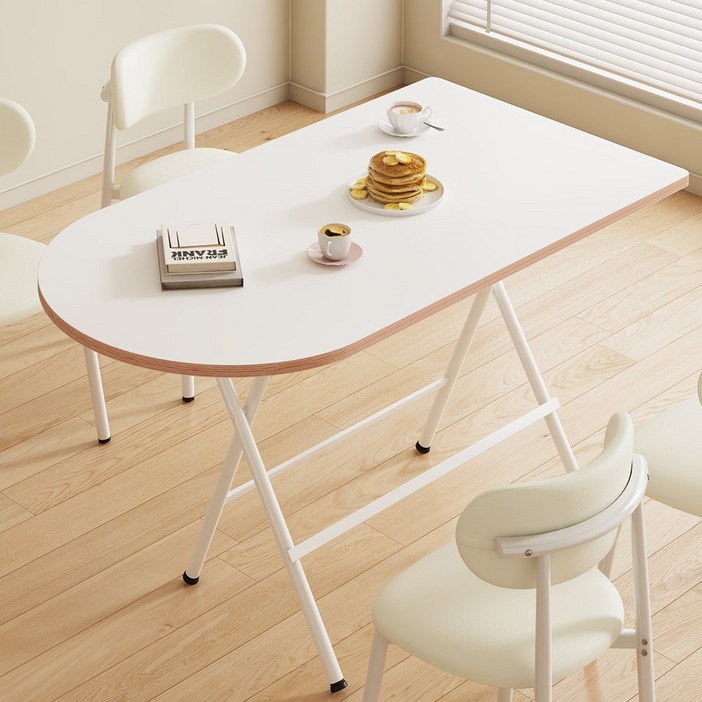 라온프리 다용도 접이식 식탁테이블, 4인용, 화이트 (반원)