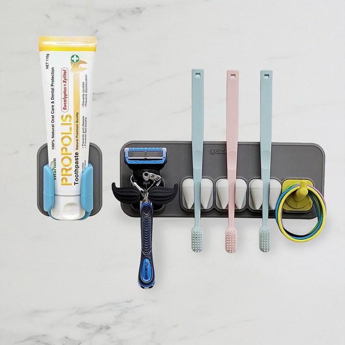 실리바스 욕실세트 치약걸이 칫솔걸이 면도기거치대 실리콘흡착, 1개, 그레이