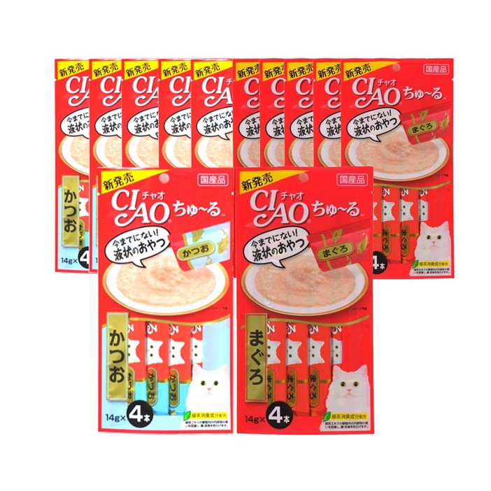 이나바 챠오 츄르 고양이 짜먹는 간식 4p, 12개, 56g, 참치6개입가다랑어6개입