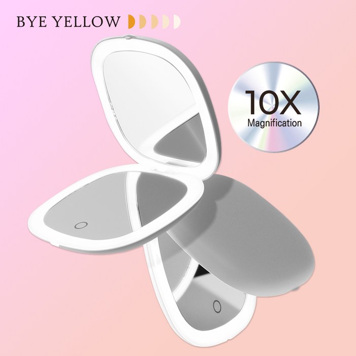 바이옐로 휴대용 LED 접이식 손거울 확대 CRI 98, 1개, 스노우화이트 바이옐로 휴대용 LED 접이식 손거울 확대 CRI 98, 1개, 스노우화이트