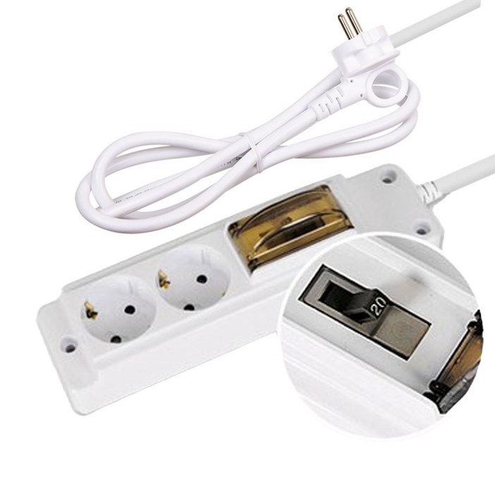 현대일렉트릭 4000W 고용량멀티탭 안전콘센트 배선차단 2구, 10m, 화이트, 1개