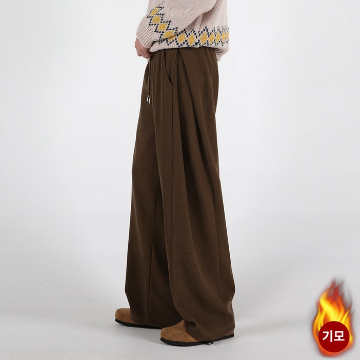 오버나인 남자 남성 겨울용 기모바지 코듀로이 숏 롱 기장 핀턱 밴딩 와이드 바지