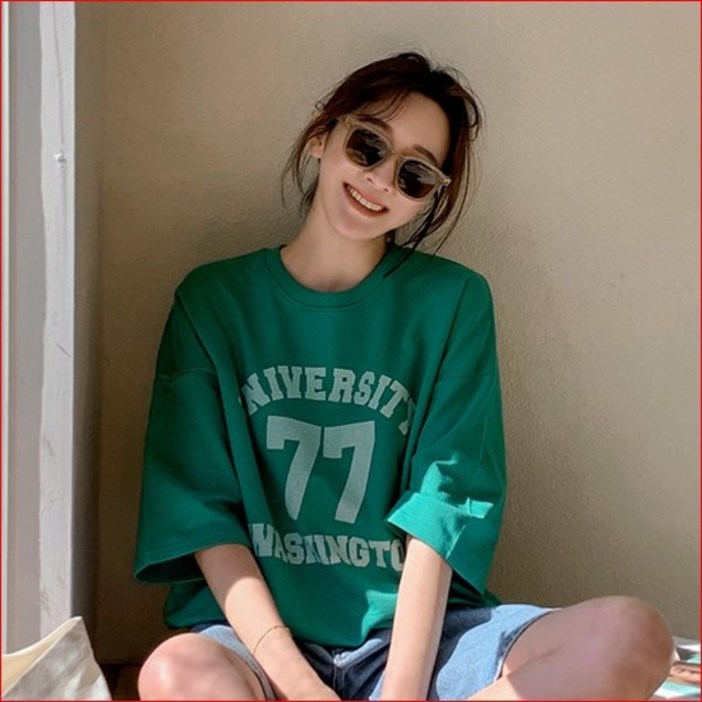 메이블루 유니버 5부 맨투맨 여성 반팔티 면티셔츠
