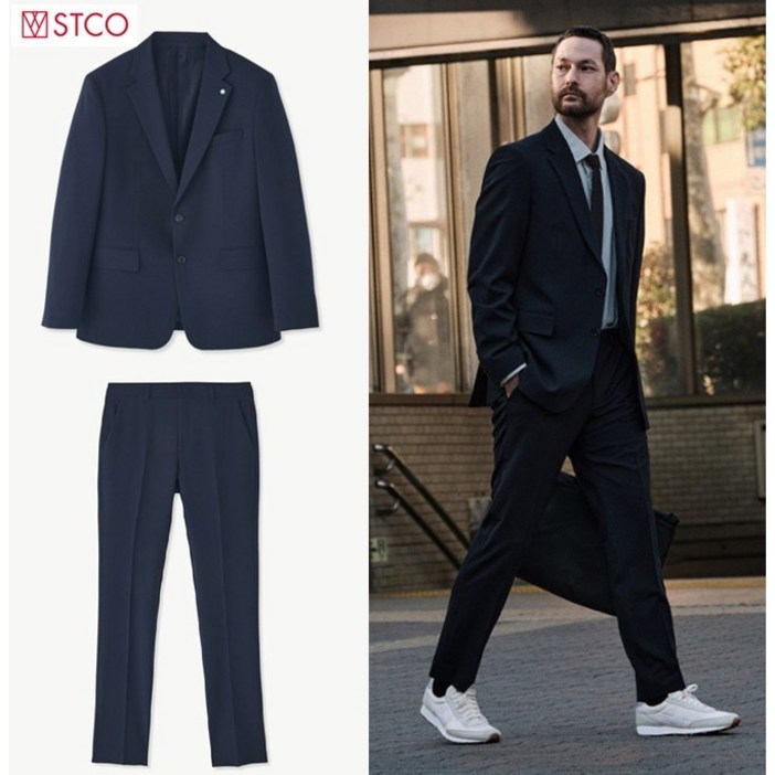 무료배송 초특가할인 STCO 에스티코 남성여름정장 내가찾던 클래식핏 끈적함없는 쿨맥스소재 출근룩 결혼식하객룩 경조사용 스판소재 솔리드 네이비정장 수트 세트