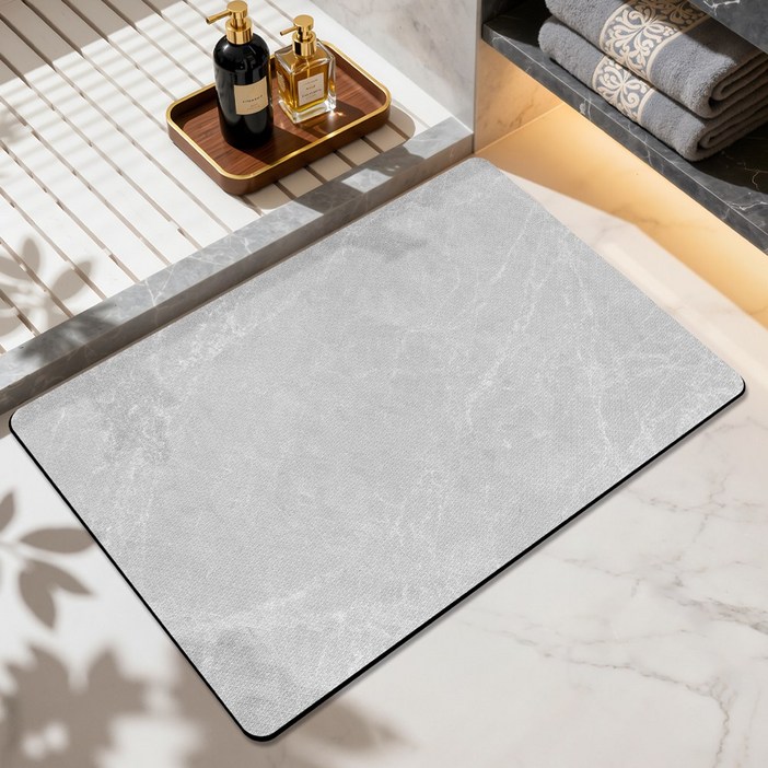 DEXI 욕실 발매트 규조토 호텔 화장실 논슬립 발판, 마블 그레이, 1개