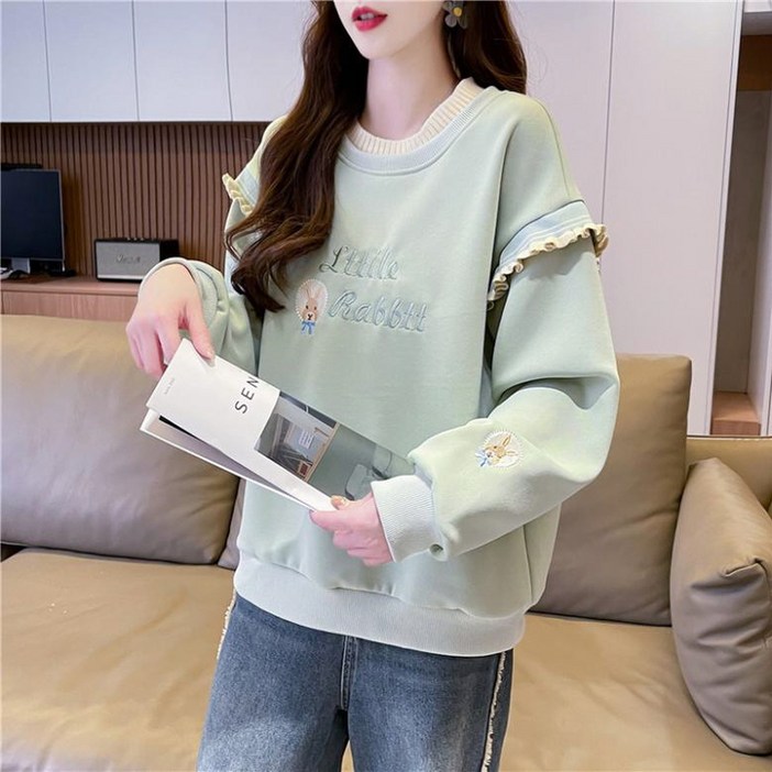 뉴욕멋쟁이 리라페 프릴배색 자수맨투맨