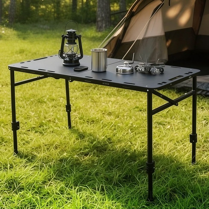 모아캠프 접이식 폴딩 캠핑테이블, 블랙 높이조절형