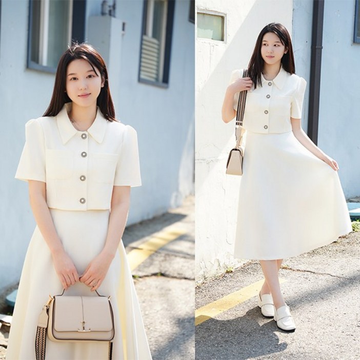 비비디아 2025 여름 여성 정장 반팔 자켓 롱 투피스 결혼식 하객룩 캐주얼 오피스룩 치마 상하복5485