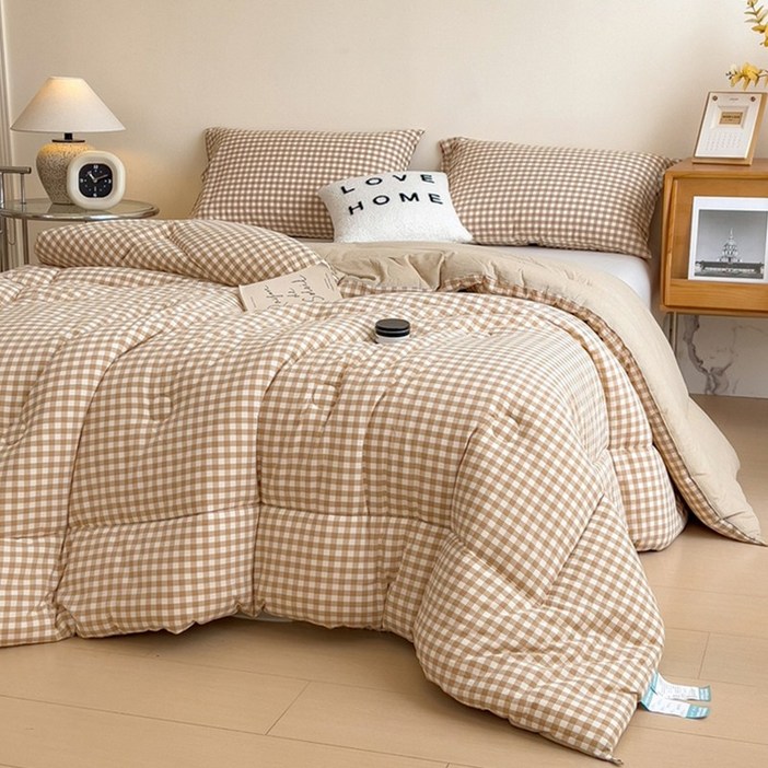 SeekFun 차렵이불 체크무늬 두꺼운 겨울이불 워싱 이불 사계절 가정용
