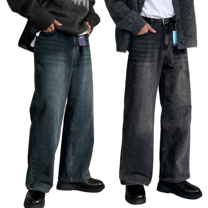 [숏,기본,롱/S~3XL] 남자 스판 워싱 와이드 데님 청바지 진청 연청 흑청 블랙진 세미와이드 밴딩 데님 6594