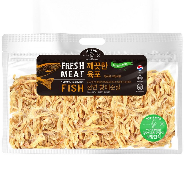 오래오래프로젝트 강아지 수제 황태 육포 보양 간식 280g, 황태순살, 3개
