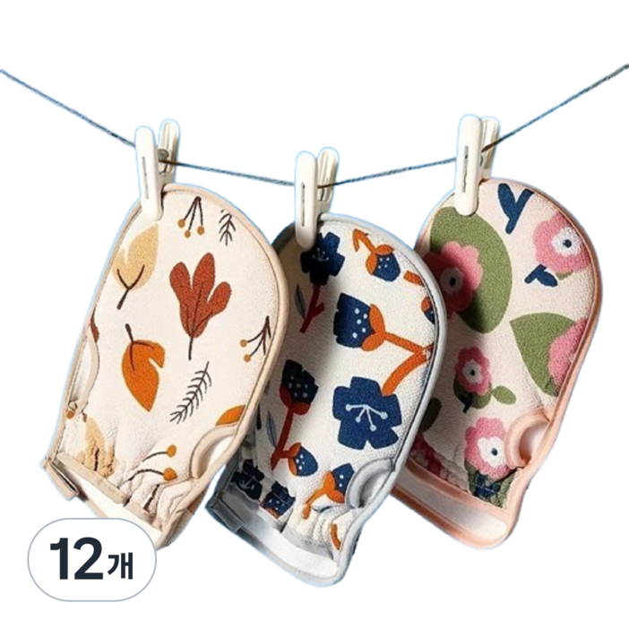 클린업 꽃무늬 때장갑 유아 노약자 피부민감자 때밀이장갑, 12개, 파란,분홍,갈색, 1세트