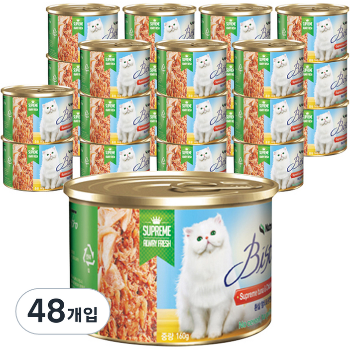 비스트로 고양이용 흰살참치와 닭안심 캔, 생선, 160g, 48개 비스트로 고양이용 흰살참치와 닭안심 캔, 생선, 160g, 48개