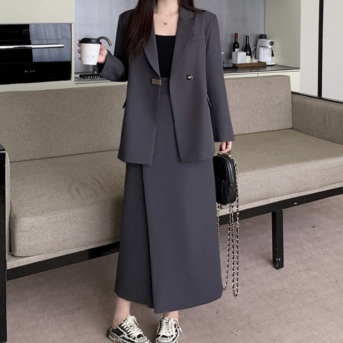 페이퍼먼츠 케란드 빅사이즈 자켓 + 사선 랩 스커트 세트 12227