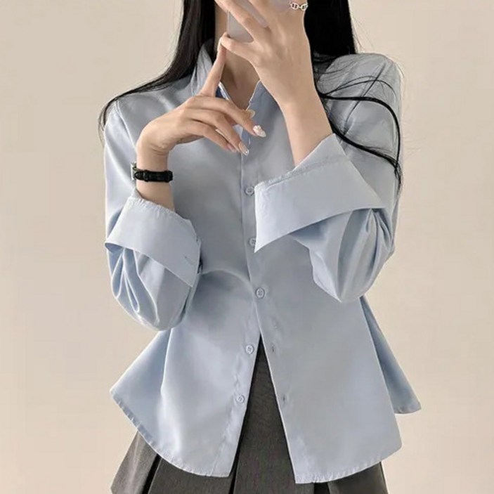 더플로우커머스 여성용 페미닌 무드 허리라인 포인트 슬림 셔츠