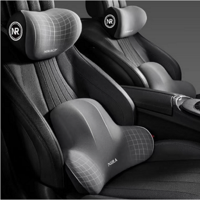 키넬오토 차량용 메모리폼 쿠션세트 목쿠션 요추쿠션, 1세트, 그레이