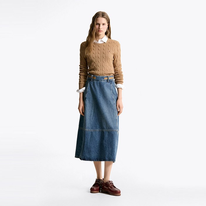 타미힐피거 가죽 벨트 데님 미디 스커트 (T22F0NSC030WT11A6)