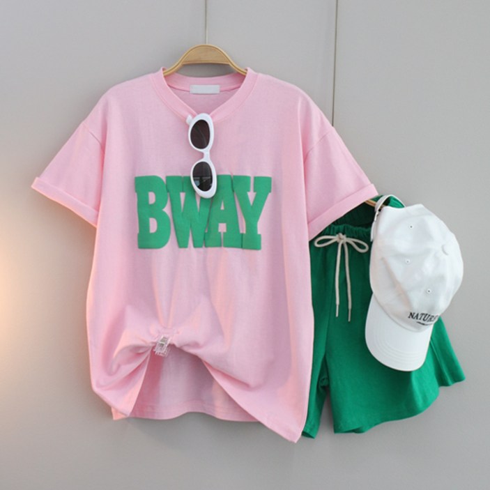 달콩 여성 빅사이즈 상하세트 오버핏 반팔 트레이닝세트 운동복 BW발포나염반바지세트