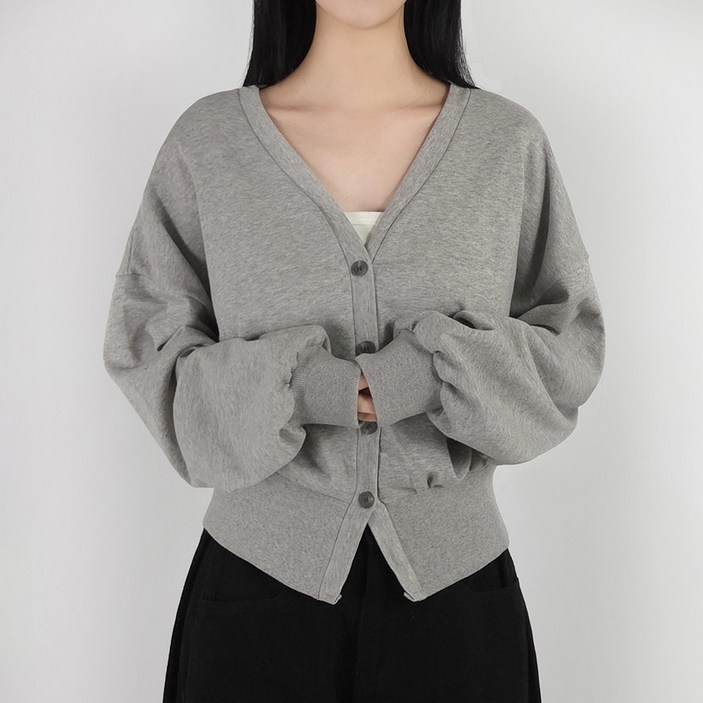 센시즌 베이 순면 잘록 트임 아방핏 트레이닝 여성 크롭 브이넥 긴팔 가디건