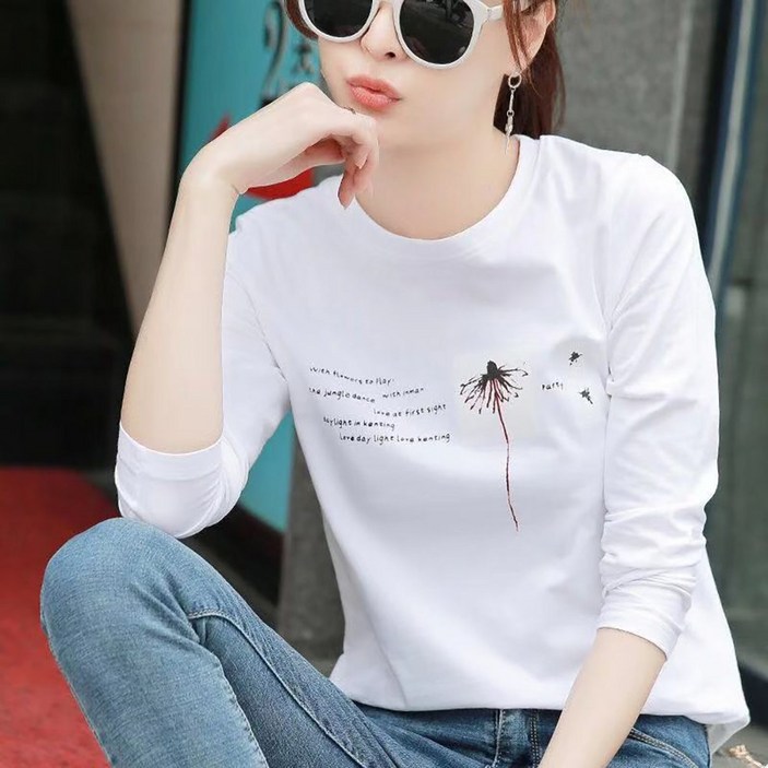 ROYALBELLE 여성 긴팔 티셔츠 봄 가을 내추럴 데일리룩 캐주얼 루즈핏 패션 면티 A0010704