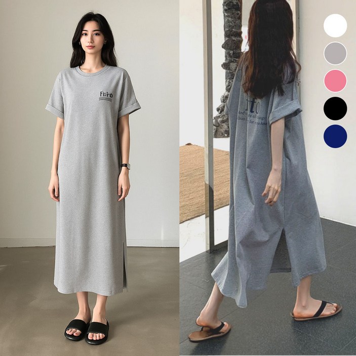 핏몬 루즈핏 반팔 빅사이즈 찰랑 롱 원피스 5종 자체제작