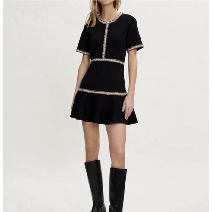 마쥬 Maje RONGALON 트위드 트리밍 미니 드레스 블랙 사이즈 34 US 2 5519764