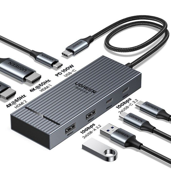 UGREEN 유그린 7/6 포트 10Gbps USB C 멀티허브 4K@60Hz USB3.2 Gen 2 도킹 스테이션, 1개