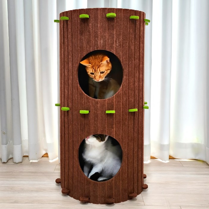 펫카,고양이 3층 펠트 숨숨집 통나무 하우스 대형 76cm