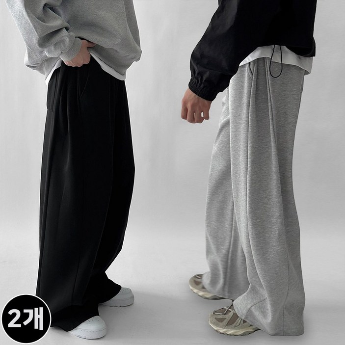 기획상품,11 두장묶음 빠델 사이드핀턱 벌룬 와이드 트레이닝 스웻 커브드 팬츠 회색 트레이닝팬츠