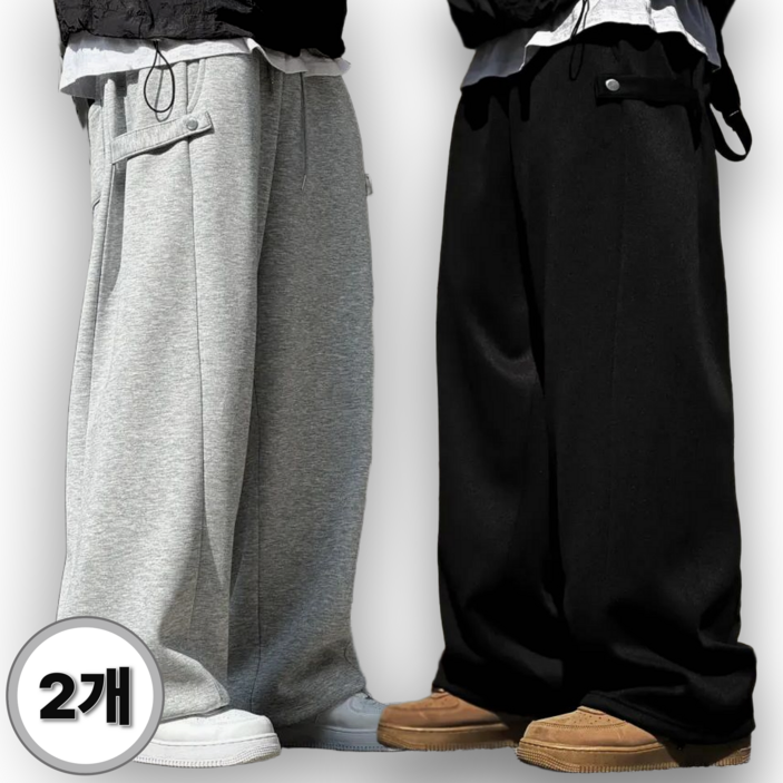 1+1 시온 사이드 스냅 와이드 트레이닝팬츠