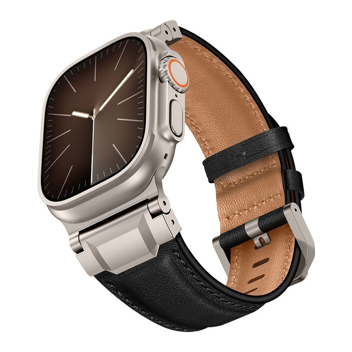 애플워치 가죽 스트랩 천연 소가죽 울트라 호환 클래식 스타일 시계줄, 1개, 티타늄+나파 블랙