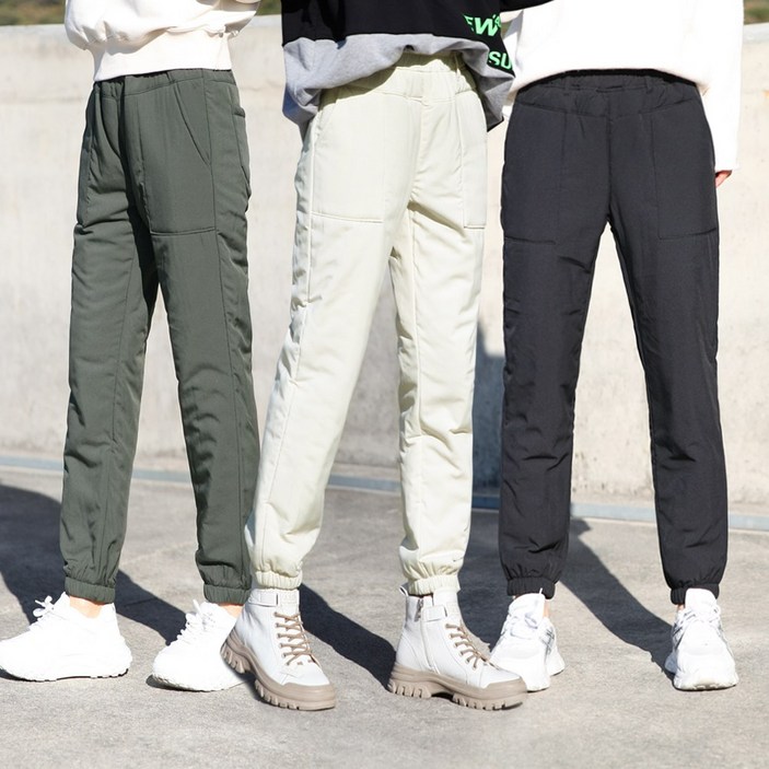 동대문스타일 여자 패딩바지 사각 패널 포켓 밴딩 조거 겨울 보온 팬츠 여성 방한 누빔 밴드 PANTS