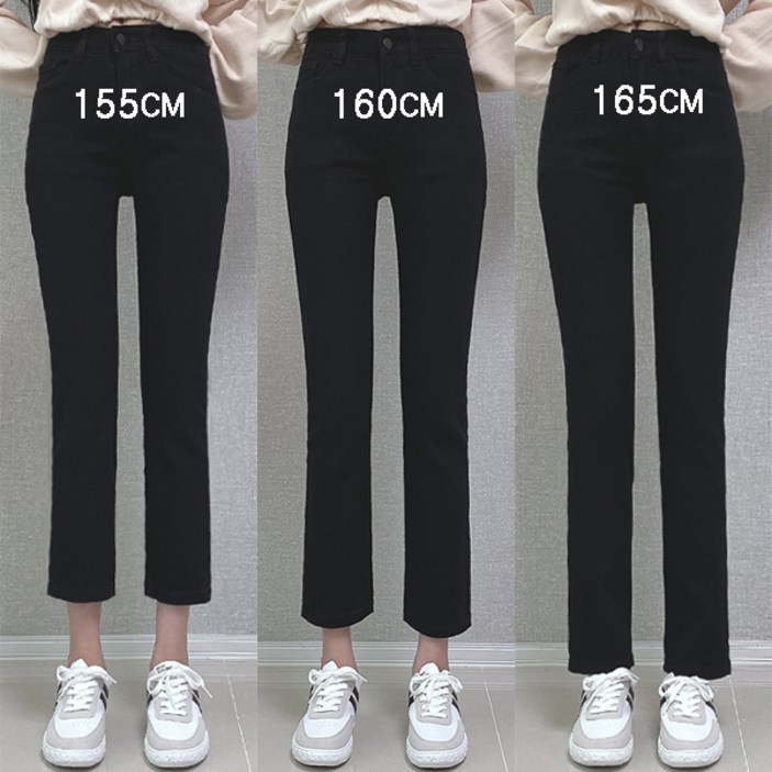 당일출고~[제이엠스타일] [숏,중,롱/S~2XL] 여성 블랙 스판 일자 바지 허리밴딩 여자 청바지 빅사이즈 검정 면팬츠 키작녀 키큰녀