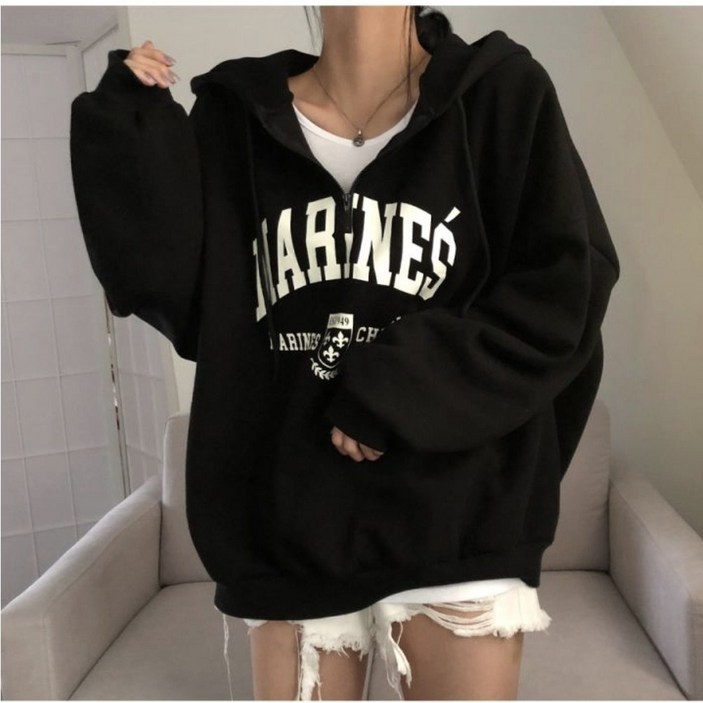 릴리제인 여성 마린스 오버핏 반집업 후드티 맨투맨