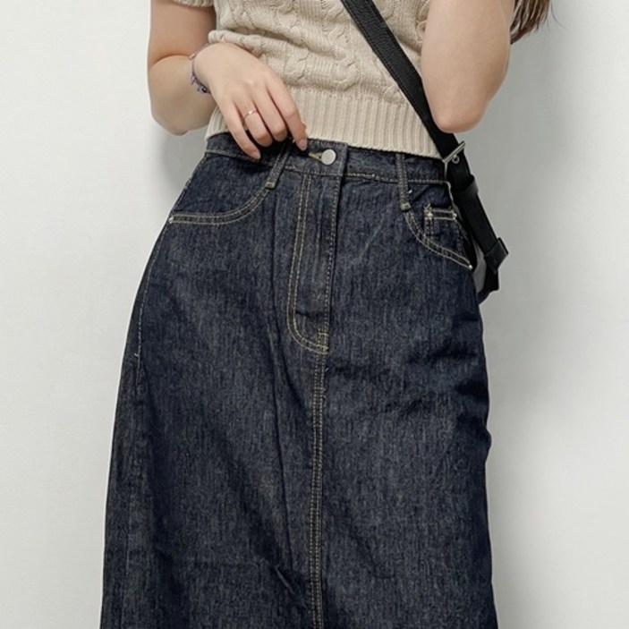 루크 생지 H라인 뒷트임 롱스커트 생지