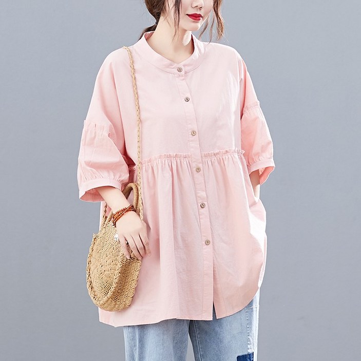 [인성] 여름 라지 중장년 여성 슬림 셔츠 차이나 셔츠