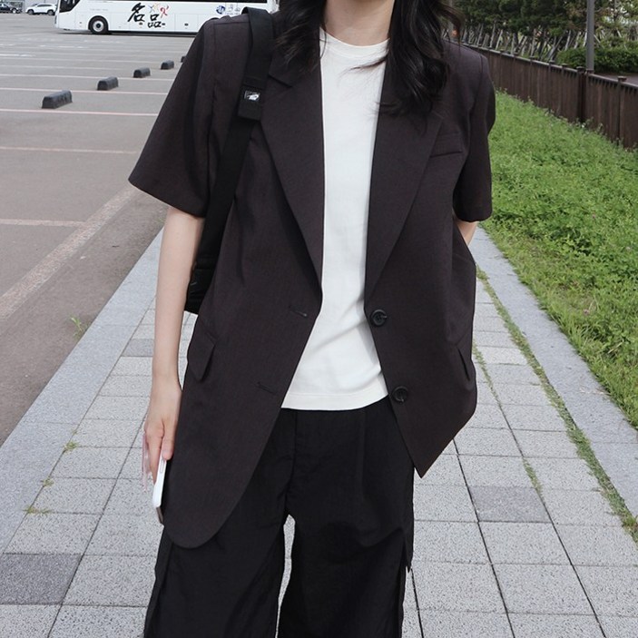 (국내 자체 제작)(당일 발송) 투버튼 반팔 자켓 (10color)