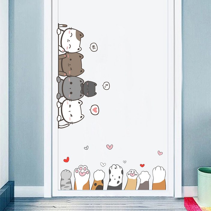 귀여운 고양이 도어 꾸미기 스티커 시트지