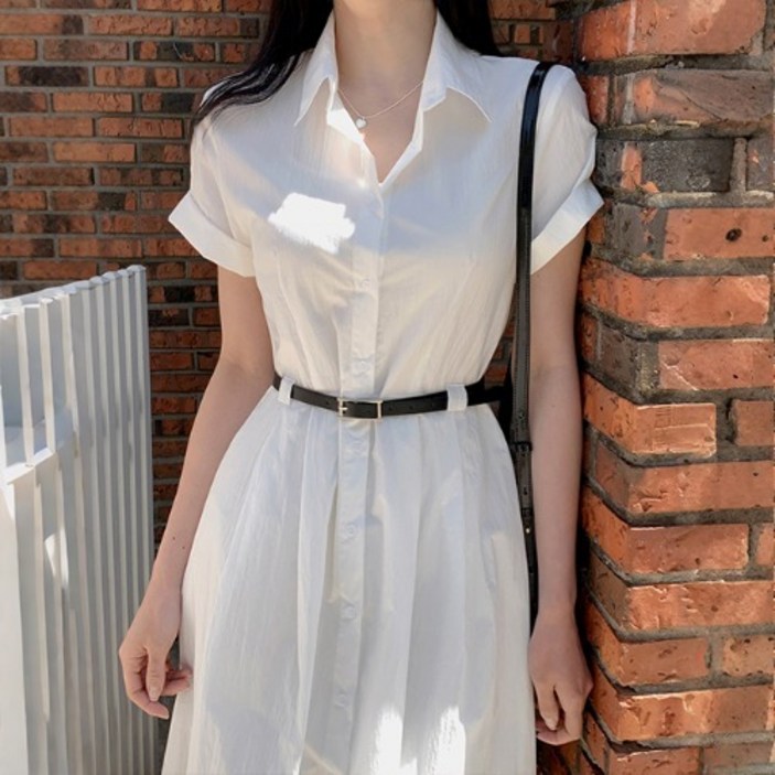포멀 화이트 셔츠 원피스&벨트 SET