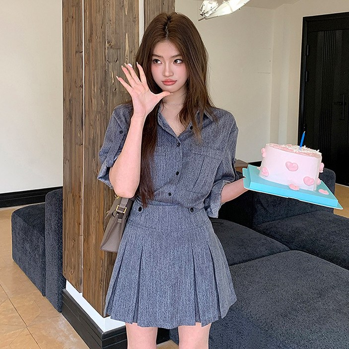 대박난박양 롤업 셔츠미니 스커트 SET 대박난박양 롤업 셔츠미니 스커트 SET