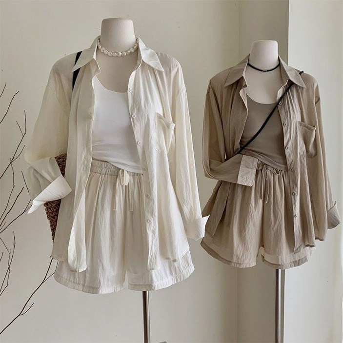 RCLET 여성 반바지세트 얇은 자외선차단셔츠나시반바지 3종세트 여름세트 캐주얼세트 데일리룩