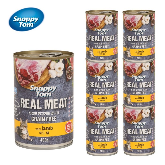 스내피톰 고양이 습식 주식 캔 대용량, 혼합맛(닭고기/양고기), 400g, 6개