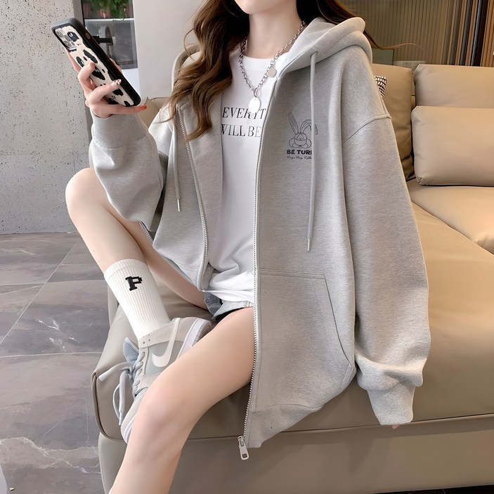 피어니스트 오버핏 심플 후드집업