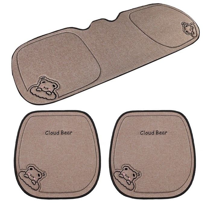 더반디 귀여운 곰돌이 인테리어 자동차 방석 앞좌석 뒷좌석 세트, 1세트, 클라우드 브라운